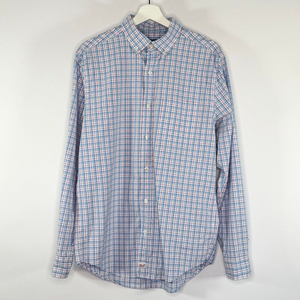 Vineyard Vines Men’s Pink Blue Plaid Classic Fit Murray Shirt Button Down - US M